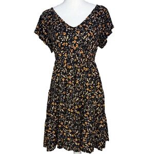 Black Floral Babydoll Mini Dress Flutter Sleeve Cottagecore Urban Outfitters